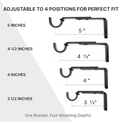 Adjustable Curtain Rod Brackets for Wall 5 inch, Heavy Duty, 3 Pack, Black - color: Black - Set of 3