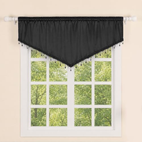 Molaxhome Swag Curtain Scalloped Curtain Valance Drape Sheer Lace Panel 1pc - color: Cloth Black