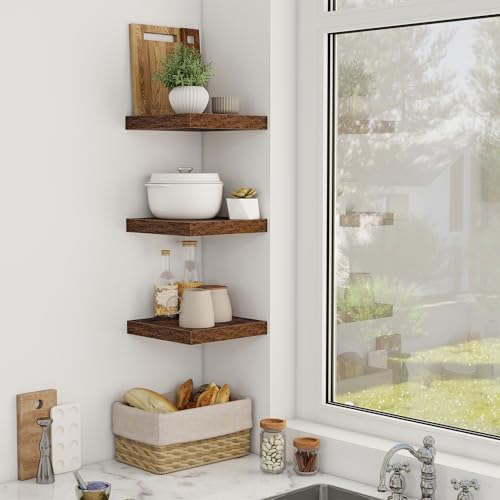 Acovy 12 Inch Floating Shelves, 12" Deep Floating Shelf Wall Mounted, 12" Wall Shelves, Rustic Deep Bookshelf, Extra Deeper Display Shelves & Storage Shelves for Bedroom, Living Room, Set of 3 - color: Brown, size: 12"Wx12"L-3pcs