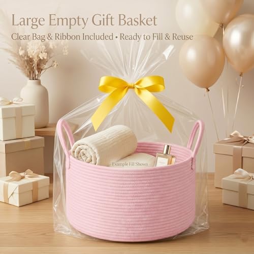 Large Gift Basket Empty to Fill Kit, Woven Rope Basket, Pink - color: Blush Pink, size: Large