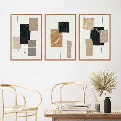 KAlRNE Neutral Abstract Wall Art Beige Block Lines Prints Set-24’’X36’’X3 - color: Beige Block Lines, size: 24"Lx36"W