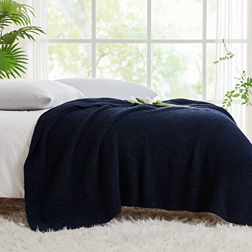 CYMULA Super Soft Knit Throw Blanket Twin Size Navy-Lightweight Plush Fuzzy Fluffy Warm Cozy Blankets and Throws for Sofa Bed All Season Use, 60x80 inches - color: Navy, size: Twin(60"x80")