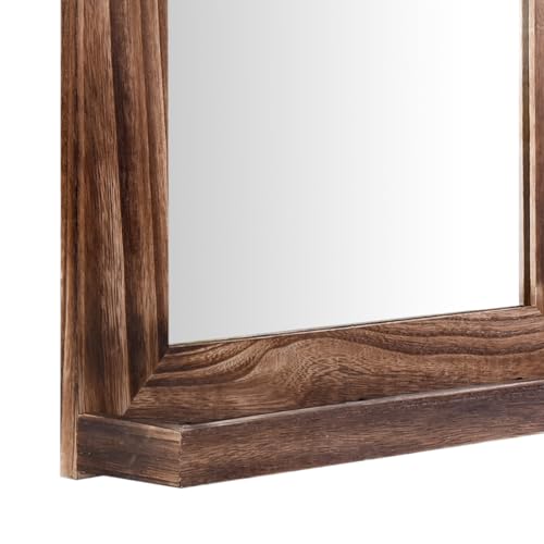 QDSSDECO 16" x 20" Farmhouse Wall Mirror with Shelf and Hemp Rope, Brown - color: Brown With Hemp Rope