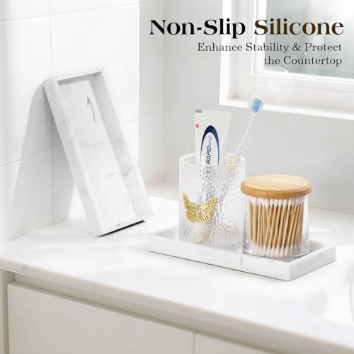 Luxspire 2 Pack Silicone Bathroom Tray 7.9" Vanity Tray, Marble White - color: Marble White, size: 7.87 × 3.94 × 0.79 in