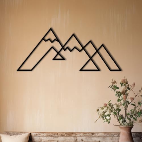 DecoSoul Mountain Metal Wall Art Decor, Large Metal Mountain Wall Art, Snowy Range View Wall Decoration, Minimalist Home Decor, Nature Decorations, Office Art, Housewarming Gift - style: Snowy Mountain