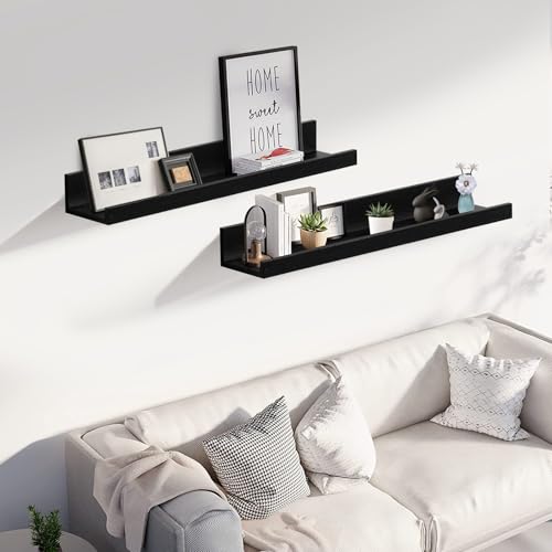 Muzilife 24" Wood Floating Shelves Wall Shelf with Lip, 2Pcs, Black - color: Black, size: 24"