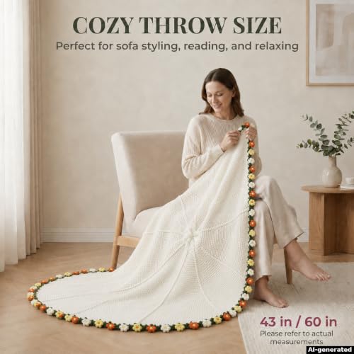Puff Flower Crochet Flower Bouquet Blanket, Handmade Knitted Throw Blanket - color: Pink Puff Flower, size: Medium