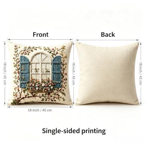 2D Flat French Arch Window Floral Linen Throw Pillow Covers 18x18 Set of 2 - color: A20025, size: 18" x 18" (Pack of 2)