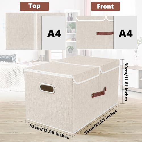 TYEERS Extra Large Collapsible Storage Bins with Lids and Compartments, Washable, Fabric Storage Boxes, 21.7x13x11.8 inches, 1 Pack, Beige - color: Beige, size: 1-Pack 21.7x13x11.8 in