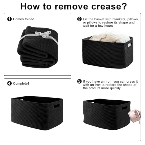 OIAHOMY 118L XXXLarge Rope Storage Basket, Oversized Blanket Basket Black - color: Black