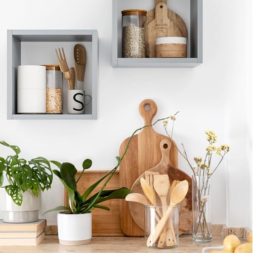Kaboon Cube Floating Shelves Set2, Display Shelves Wall Mount 7.75" D x 12.5" W x 12.5" H, (Gray, Square 2 Cubes) - color: Grey, size: Square-Set2