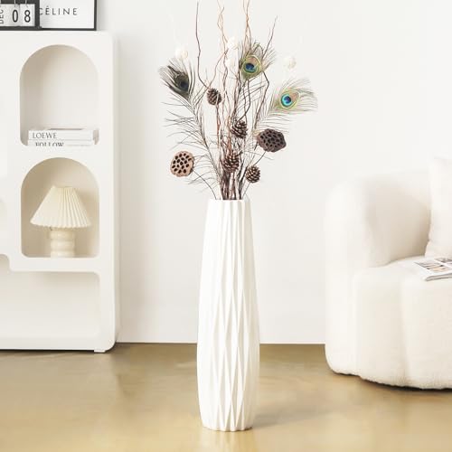White Floor Vase, Ceramic 28" Tall Ribbed Decorative Flower Vases Large - size: 28 Inch Tall
