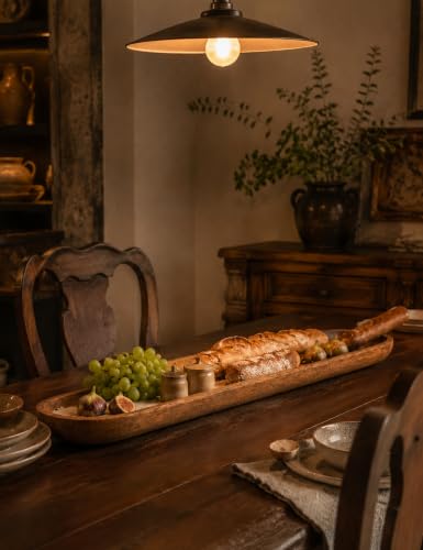 30 Inch Decorative Wooden Dough Bowl, Wooden Bowls, Large Long Hand Carved Rustic Bread Key Bowl, Wooden Tray, Dough Bowls for Decor, Decorative Bowl for Living Room Dining Room Kitchen Table