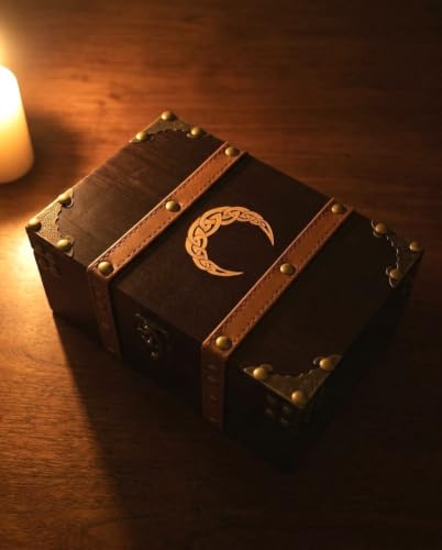 Solid Wood Crescent Moon Box, Celtic Knot, Velvet Lined