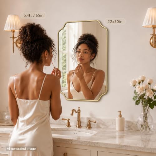 Besdomus Gold Modern Bathroom Mirror: 22"x30" Minimalist Vanity Wall Mirror - color: Gold, size: 30"L x 22"W