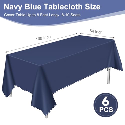 NatNarr 6 Pcs Navy Blue Plastic Tablecloths, Scalloped Blue Table Cloth - color: Navy Blue, size: 6 Pack