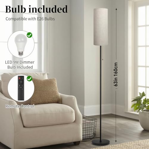 2 Pack LED Corner Floor Lamp with Remote Control Smart Standing Floor Lamp with DIY Color for Bedroom Living Room Gaming Adjustable Color Brightness 9W LED Bulb Included - 2 Pack Beige Shade+RGB Bulb - color: Black Pole+Beige Shade+RGB Bulb 2Pack