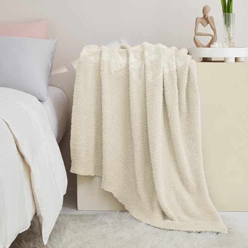 CYMULA Super Soft Knit Throw Blanket Throw Size Beige - Lightweight Plush Fuzzy Fluffy Warm Cozy Blankets and Throws for Sofa Bed All Season Use, 50x60 inches - color: Beige, size: Throw/Travel(50"x60")