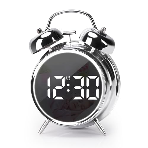 Digital Small Alarm Clock, 4.5 Inch Double Bell Electronic LED Alarm Clock - color: Silvery