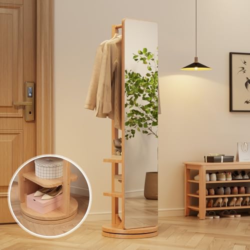 WoodsWhisper Full Length Mirror Coat Rack Solid Wood Floor Mirror 66"x12" Full Length Mirror with Stand Long Mirrors for Bedroom,Living Room (Natural, 66" Lx12 W) - color: Natural, size: 66"Lx12"W