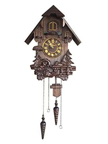Wall Cuckoo Clocks Black Forest Wooden Cuckoo Clock. Black Forest Hand-Carved Cuckoo Clock. Bright Cuckoo Bird Sounds On The Hour and Chime Has Automatic Shut-Off. Excellent Gift.