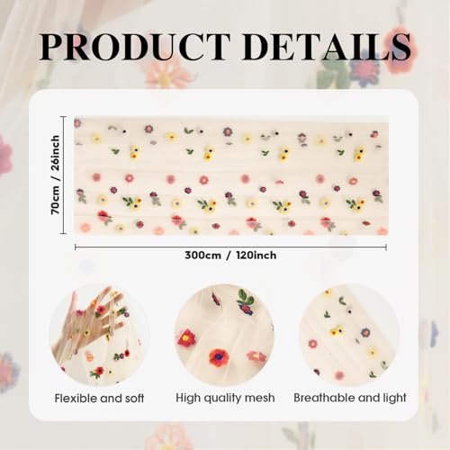 Artoid Mode 3PCS Champagne Embroidery Daisy Gauze Table Runner 120Inch 10FT - color: Champagne, size: 28" x 120", 3pc