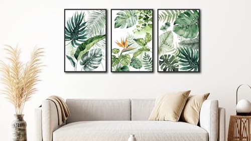 Large Framed Botanical Wall Art, Tropical Plants Canvas Prints, 24"x36"x3 - color: green, size: 24"x36"x3 Framed