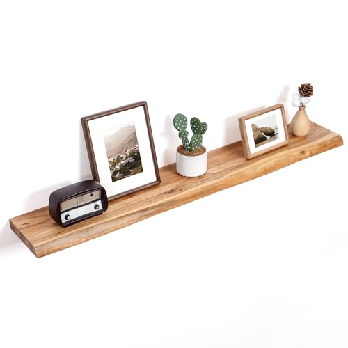 Floating Shelves for Wall, Solid Elm Wood Shelves, 48in Set of 1, Natural - color: Natural, size: Live Edge, 48inch, 1Pack