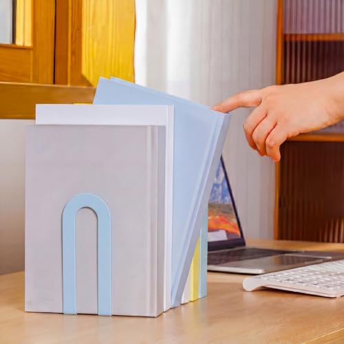 Chunful 6 Pcs Light Blue Metal BookEnds Shelves, 5.5 x 3.75 x 2.25 in - color: Light Blue, size: 5.5*3.75*2.25inch