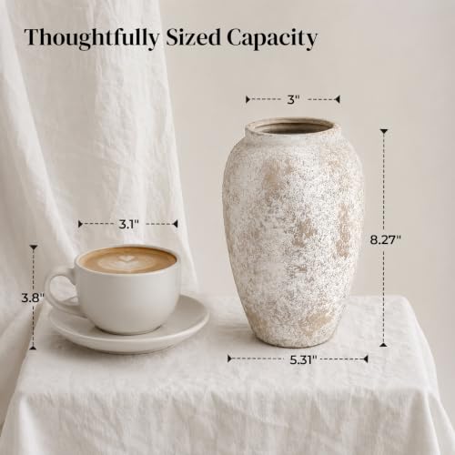DOWAN 8.3'' Rustic Vintage Ceramic Vase for Home Decor, Distressed Minimalist Textured Farmhouse Accent for Living Room, Table, Shelf, Mantel & Entryway, Decorative Flower Vase, Gray - size: 8.3''