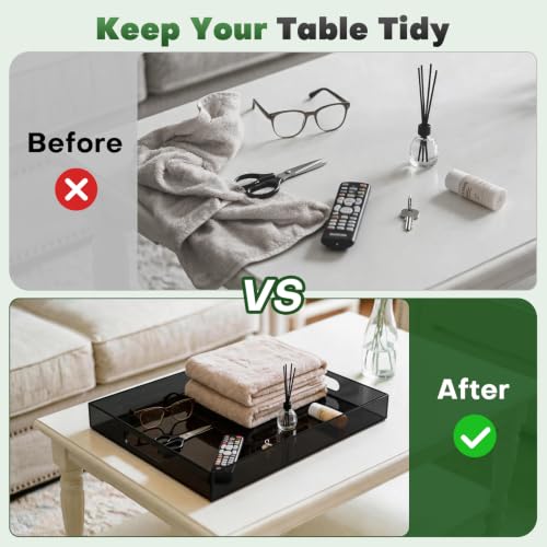 Segbeauty 16x12in Large Acrylic Serving Tray with Handles, Black, 3mm Thick - color: Black, size: 16" x 12" x 2"