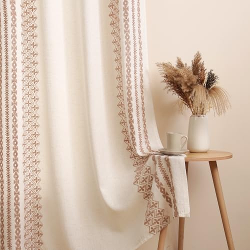 Boho Curtains for Living Room Stripe Embroidered 90 Inch 2 Panels - color: Striped-beige, size: 52"W x 90"L (Pack of 2)