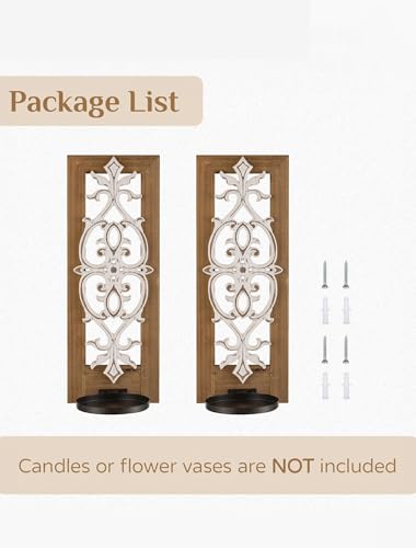 Farmhouse Wall Decor Set of 2: Wood Carved Wall Candle Holder - color: 3d Embossed