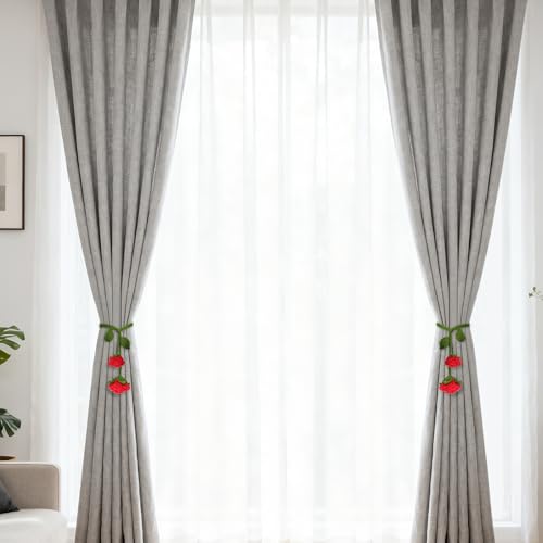 2 Pack Boho Handmade Flower Curtain Tiebacks & Holdbacks, Red Roses - color: Red Roses