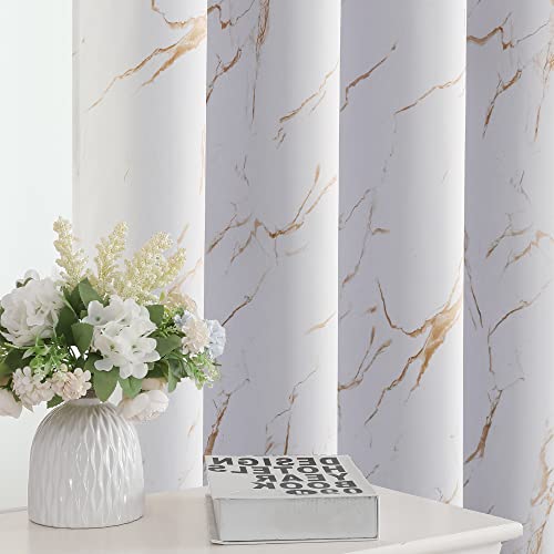 H.VERSAILTEX 100% Blackout Curtains 84 inch Length 2 Panels Set Marble Designs Printed Drapes Thermal Curtains for Bedroom with Black Liner Sound Proof Curtains, Gold - color: Marble- Gold, size: 52"W x 84"L (Pack of 2)