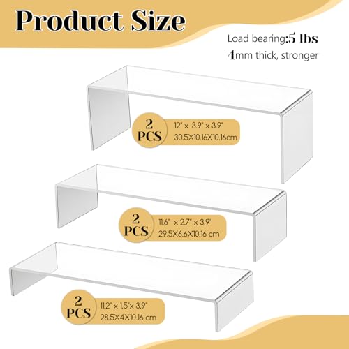 6 Pack Large Acrylic Display Risers, 12" Large Risers Displays Stands, Collectibles Display Shelf, Perfume Organizer Stand, Clear Rectangular Stands for Showcase, Collectibles, Cupcake, Dessert, 3 Sizes