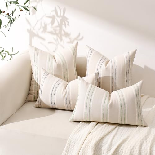 Hckot Stripe Throw Pillow Covers 12x24 Lumbar Dusty Blue Pillow Covers - color: Dusty Blue, size: 24" x 12" (Pack of 2)