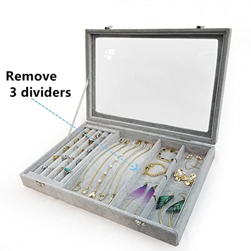 Ice Velvet Jewelry Organizer Box for Women Girlfriend Wife - color: 8 Grids & 5 Slots & 6 Necklace Hooks