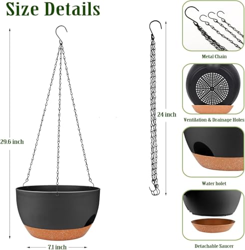 12 Inch Self Watering Hanging Planters with Removable Reservoir, 2 Pack - color: Black, size: 12 Inch
