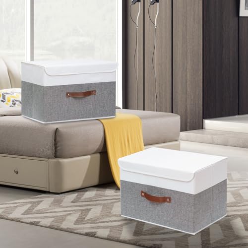 Yawinhe Collapsible Storage Bins,White/Grey,13.0x9.0x7.9in,3-Pack - color: White/Grey, size: M/(3 Pack)