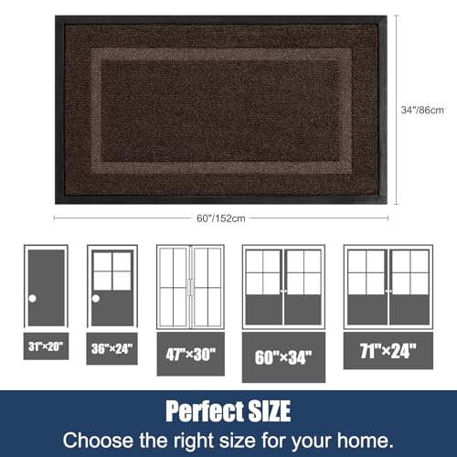 Extra Large Front Door Mat Outside Entrance Indoor Doormat, 60" x 34" Outdoor Mats for Patio Waterproof, Outdoor Door Mats for Outside Entry, Indoor Rugs for Entryway, Sturdy Natural Rubber, Brown - color: Brown, size: 2'10" x 5' (Runner)