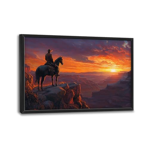 Trulave Framed Large Western Cowboy Wall Art for Living Room 36''x24'' - color: Western Cowboy, size: 36"L x 24"W