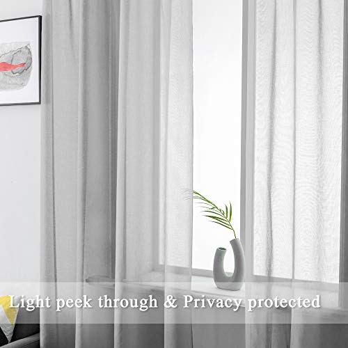 DUALIFE Grey Sheer Curtains 63 Inch Length,Faux Linen Semi Sheer Curtain Drapes for Living Room Bedroom Nursery Kitchen Bathroom Privacy Voile Window Treatment Panels,Gray,52 x 63 Inches,Set of 2 - color: Grey, size: 52"W x 63"L (Pack of 2)