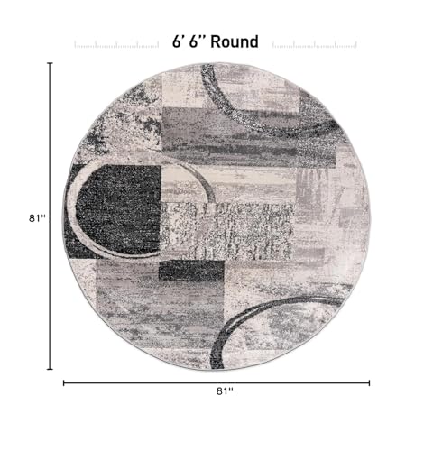 Rugshop Circle Design Contemporary Abstract Soft Round Rug Cream 6'6" - color: Cream, size: 6'6" (Round)