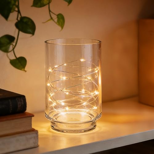 6" Wide Clear Glass Hurricane Candle Holder with Pedestal, Footed Decorative Vase for Pillar Candles, Cylinder Candleholder, Clear Glass Vase, for Mantels, Tabletops, Centerpieces, Entryways, Shelves - size: 6"x8"