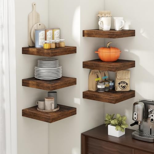 12 Inch Floating Shelves for Wall 2 Pack, 12"D Wood Grain Bathroom Shelves - color: Rustic Brown Finish, size: 12"W x 12"D x 1.5"H, 2 Pack