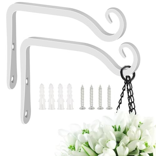 FEED GARDEN Heavy Duty Plant Hooks - 2 Pack 6 Inch Wall Mounted Hanging Brackets, 44lb Capacity Steel Plant Hangers for Bird Feeders, Baskets, Wind Chimes - White - color: White, size: 6 Inch
