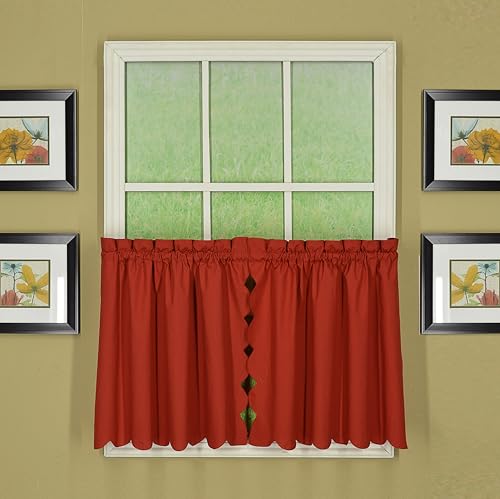 Today's Curtain, Orleans Scallop Curtain, Brick Red 24" Tier Pair, 60" W x 24" L, Brick Red - color: Brick Red, size: 60"W x 24"L (Pack of 1)