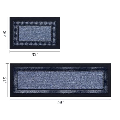 hicorfe Kitchen Runner Rugs,Set of 2 Non Slip Kitchen Mats for Floor - color: Navy Blue, size: 21"x59"+20"x32"