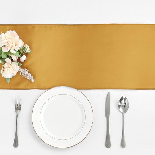 4-Pack Old Gold Satin Table Runner 12 x 108 Inch Long Bright and Smooth Silk Fabric Table Runner for Wedding Banquet Birthday Party Decoration - color: Old Gold, size: 12"x108" 4PCS